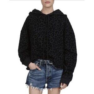 The Kooples‎ Hoodie Sweatshirt Women’s L Velvet Leopard Print Pullover Raw Hem